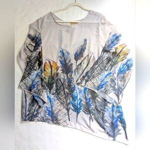 Feather Print Sheer Blouse Women's 2X
